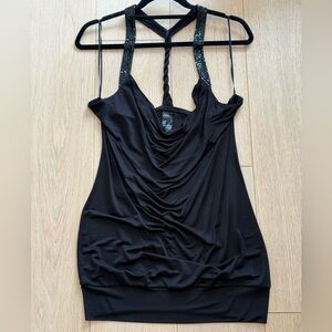 Guess Black Sequin Strap Cowl Top Open Back Sparkle Straps BNWOT Size L